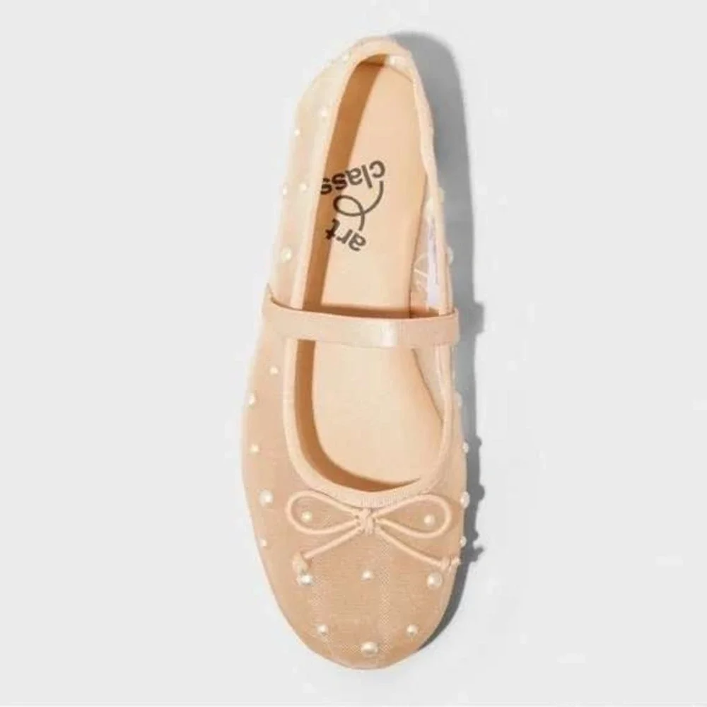 Big Girl Ballet Flats Art Class Fleur Mesh Pearl Beige 2 New With Tags